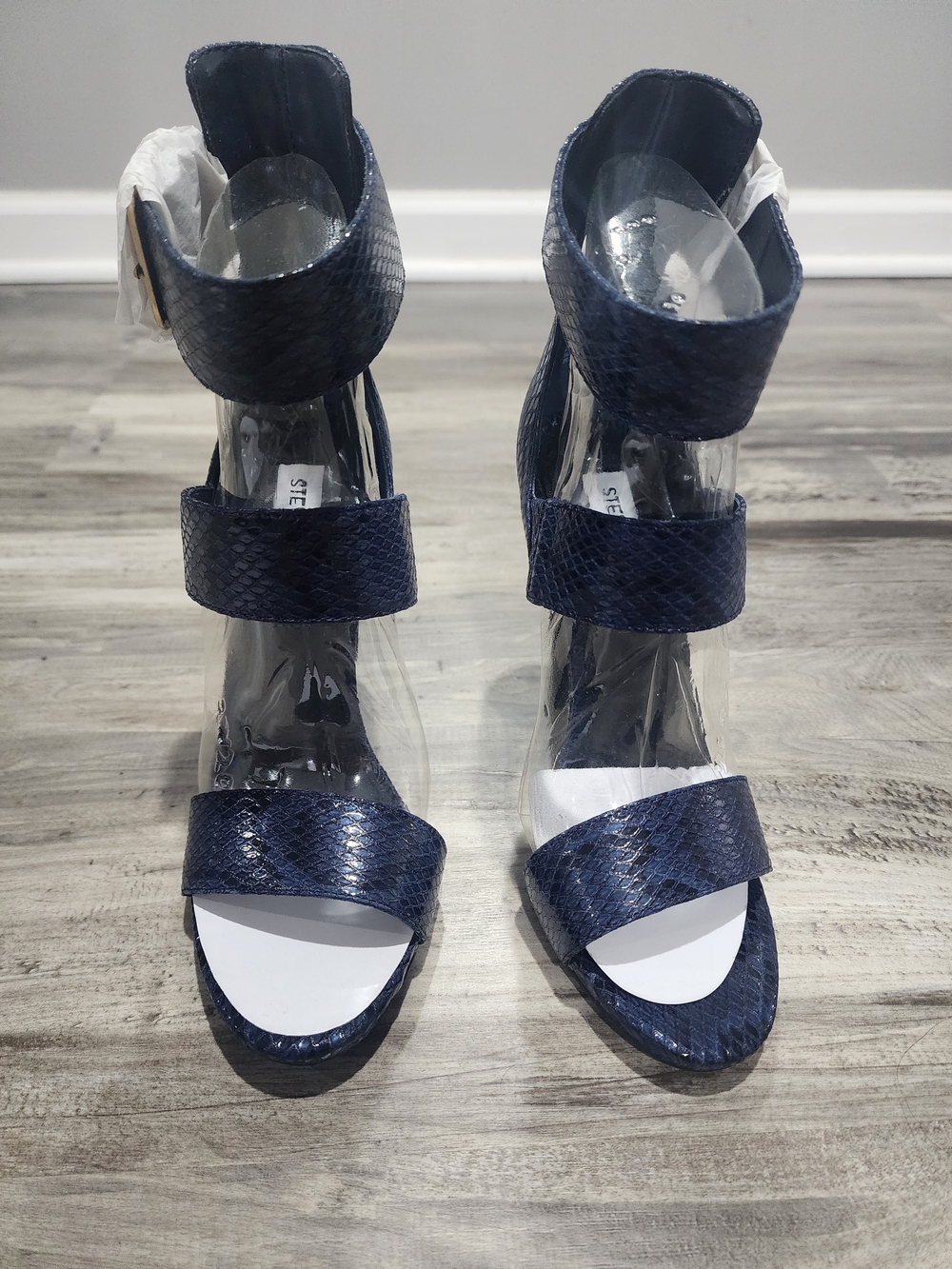 Steve Madden Navy Snake-Textured Strappy Heels